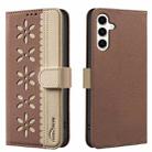 For Samsung Galaxy S23 5G Splicing Color Hollow Flower Pattern RFID Leather Phone Case(Brown) - 1