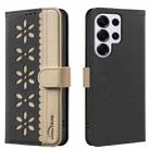 For Samsung Galaxy S24 Ultra 5G Splicing Color Hollow Flower Pattern RFID Leather Phone Case(Black) - 1