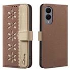 For Samsung Galaxy S25 Edge 5G Splicing Color Hollow Flower Pattern RFID Leather Phone Case(Brown) - 1