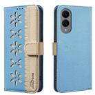 For Samsung Galaxy S25 Edge 5G Splicing Color Hollow Flower Pattern RFID Leather Phone Case(Baby Blue) - 1