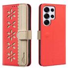 For Samsung Galaxy S25 Ultra 5G Splicing Color Hollow Flower Pattern RFID Leather Phone Case(Red) - 1
