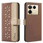 For Infinix Note 40 Pro / 40 Pro+ Splicing Color Hollow Flower Pattern RFID Leather Phone Case(Brown) - 1
