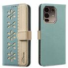 For Infinix Note 50 Pro+ 5G Splicing Color Hollow Flower Pattern RFID Leather Phone Case(Green) - 1