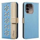 For Infinix Note 50 Pro+ 5G Splicing Color Hollow Flower Pattern RFID Leather Phone Case(Baby Blue) - 1