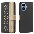 For Infinix Smart 10 4G Splicing Color Hollow Flower Pattern RFID Leather Phone Case(Black) - 1