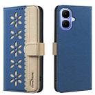 For Infinix Smart 10 4G Splicing Color Hollow Flower Pattern RFID Leather Phone Case(Dark Blue) - 1