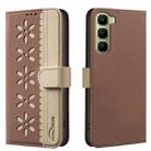 For Infinix Hot 60 Pro+ 4G Splicing Color Hollow Flower Pattern RFID Leather Phone Case(Brown) - 1