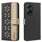 For OPPO A98 5G / F23 / A1 Splicing Color Hollow Flower Pattern RFID Leather Phone Case(Black) - 1