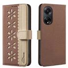For OPPO A98 5G / F23 / A1 Splicing Color Hollow Flower Pattern RFID Leather Phone Case(Brown) - 1