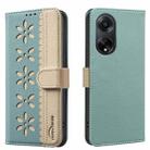 For OPPO A98 5G / F23 / A1 Splicing Color Hollow Flower Pattern RFID Leather Phone Case(Green) - 1