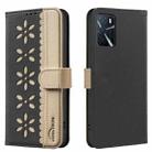For OPPO A16 / A16S / A54S / A55 5G Splicing Color Hollow Flower Pattern RFID Leather Phone Case(Black) - 1