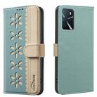 For OPPO A16 / A16S / A54S / A55 5G Splicing Color Hollow Flower Pattern RFID Leather Phone Case(Green) - 1