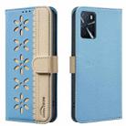 For OPPO A16 / A16S / A54S / A55 5G Splicing Color Hollow Flower Pattern RFID Leather Phone Case(Baby Blue) - 1