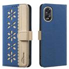 For OPPO A38 / A18 Splicing Color Hollow Flower Pattern RFID Leather Phone Case(Dark Blue) - 1