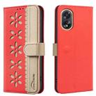 For OPPO A38 / A18 Splicing Color Hollow Flower Pattern RFID Leather Phone Case(Red) - 1