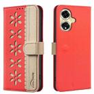 For OPPO A59 5G Splicing Color Hollow Flower Pattern RFID Leather Phone Case(Red) - 1