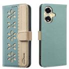 For OPPO A59 5G Splicing Color Hollow Flower Pattern RFID Leather Phone Case(Green) - 1