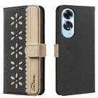For OPPO A60 4G Splicing Color Hollow Flower Pattern RFID Leather Phone Case(Black) - 1