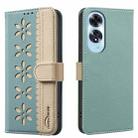 For OPPO A60 4G Splicing Color Hollow Flower Pattern RFID Leather Phone Case(Green) - 1
