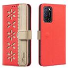 For OPPO A72 / A52 / A92 Splicing Color Hollow Flower Pattern RFID Leather Phone Case(Red) - 1
