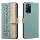 For OPPO A72 / A52 / A92 Splicing Color Hollow Flower Pattern RFID Leather Phone Case(Green) - 1