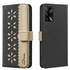 For OPPO A74 4G / F19 4G Splicing Color Hollow Flower Pattern RFID Leather Phone Case(Black) - 1