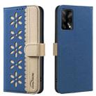 For OPPO A74 4G / F19 4G Splicing Color Hollow Flower Pattern RFID Leather Phone Case(Dark Blue) - 1