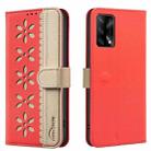 For OPPO A74 4G / F19 4G Splicing Color Hollow Flower Pattern RFID Leather Phone Case(Red) - 1