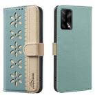 For OPPO A74 4G / F19 4G Splicing Color Hollow Flower Pattern RFID Leather Phone Case(Green) - 1
