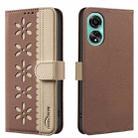 For OPPO A78 4G Splicing Color Hollow Flower Pattern RFID Leather Phone Case(Brown) - 1