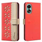 For OPPO A78 4G Splicing Color Hollow Flower Pattern RFID Leather Phone Case(Red) - 1