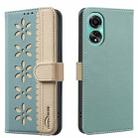 For OPPO A78 4G Splicing Color Hollow Flower Pattern RFID Leather Phone Case(Green) - 1