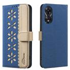 For OPPO A78 5G Splicing Color Hollow Flower Pattern RFID Leather Phone Case(Dark Blue) - 1