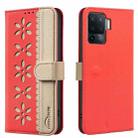For OPPO A94 4G / Reno5 F / F19 Pro Splicing Color Hollow Flower Pattern RFID Leather Phone Case(Red) - 1