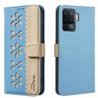 For OPPO A94 4G / Reno5 F / F19 Pro Splicing Color Hollow Flower Pattern RFID Leather Phone Case(Baby Blue) - 1