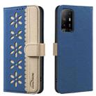 For OPPO A95 5G / F19 Pro+ / Reno5 Z Splicing Color Hollow Flower Pattern RFID Leather Phone Case(Dark Blue) - 1
