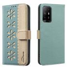 For OPPO A95 5G / F19 Pro+ / Reno5 Z Splicing Color Hollow Flower Pattern RFID Leather Phone Case(Green) - 1