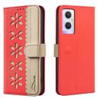 For OPPO A96 5G / Reno7 Z 5G Splicing Color Hollow Flower Pattern RFID Leather Phone Case(Red) - 1