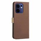 For OPPO Reno13 F 5G Splicing Color Hollow Flower Pattern RFID Leather Phone Case(Brown) - 3