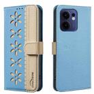 For OPPO Reno13 F 5G Splicing Color Hollow Flower Pattern RFID Leather Phone Case(Baby Blue) - 1