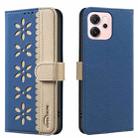 For OPPO Reno14 F 5G Splicing Color Hollow Flower Pattern RFID Leather Phone Case(Dark Blue) - 1