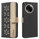 For Realme 11 5G Global / 11X Splicing Color Hollow Flower Pattern RFID Leather Phone Case(Black) - 1