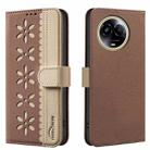 For Realme 11 5G Global / 11X Splicing Color Hollow Flower Pattern RFID Leather Phone Case(Brown) - 1