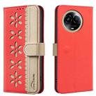For Realme 11 5G Global / 11X Splicing Color Hollow Flower Pattern RFID Leather Phone Case(Red) - 1