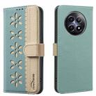For Realme 12 5G Global Splicing Color Hollow Flower Pattern RFID Leather Phone Case(Green) - 1