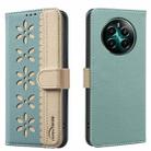 For Realme 12+ 5G Splicing Color Hollow Flower Pattern RFID Leather Phone Case(Green) - 1