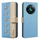 For Realme 12+ 5G Splicing Color Hollow Flower Pattern RFID Leather Phone Case(Baby Blue) - 1