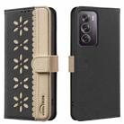 For Realme 12 Pro 5G / 12 Pro+ 5G Splicing Color Hollow Flower Pattern RFID Leather Phone Case(Black) - 1