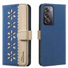 For Realme 12 Pro 5G / 12 Pro+ 5G Splicing Color Hollow Flower Pattern RFID Leather Phone Case(Dark Blue) - 1