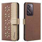 For Realme 12 Pro 5G / 12 Pro+ 5G Splicing Color Hollow Flower Pattern RFID Leather Phone Case(Brown) - 1